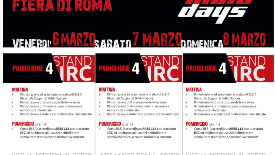 CORSO BLS-D al “ROMA MOTO DAYS” 2020, SABATO 7 MARZO a Roma