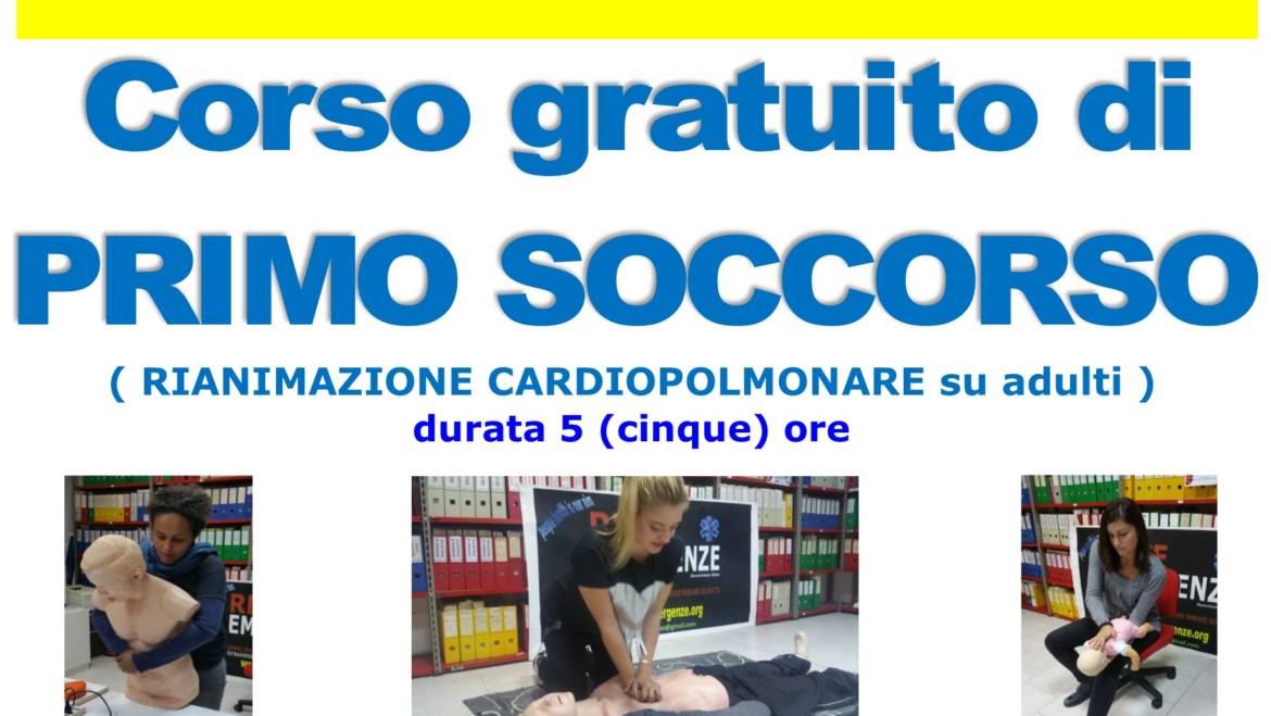 DOMENICA 22 MARZO 2020 a Roma Corso GRATUITO di Primo Soccorso,  (Rianimazione cardiopolmonare su adulti)