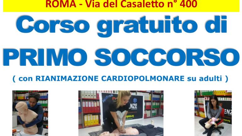 Corso GRATUITO di Primo Soccorso, SABATO 13 GIUGNO 2020 (ore 9,00 – IN VIDEOCONFERENZA) e DOMENICA 14 GIUGNO 2020 a Roma (dalle ore 9,00, IN PRESENZA scaglionata)