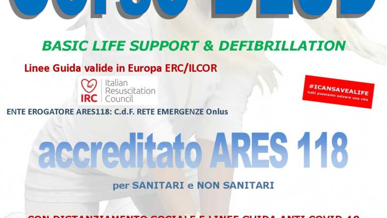 SABATO 26 SETTEMBRE 2020 ore 9,00 – 14,00 a ROMA – Via del Casaletto n° 400 CORSO BLS-D (BASIC LIFE SUPPORT & DEFIBRILLATION)