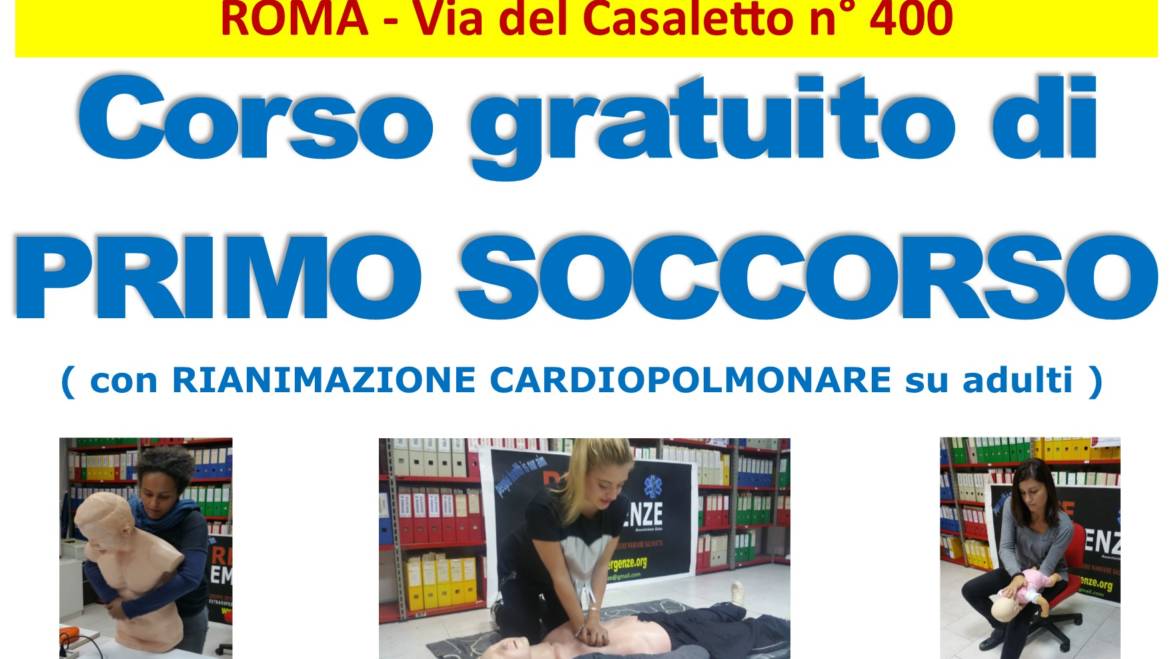 SABATO 12 e DOMENICA 13 SETTEMBRE 2020 a Roma Corso GRATUITO di Primo Soccorso,  (Rianimazione cardiopolmonare su adulti)