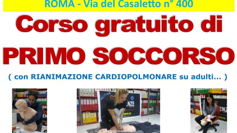 SABATO 10 e DOMENICA 11 OTTOBRE 2020 a Roma Corso GRATUITO di Primo,  Soccorso (Rianimazione cardiopolmonare su adulti)