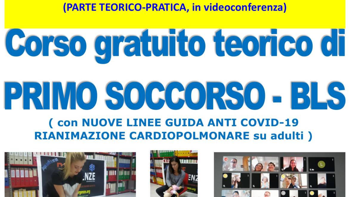 SABATO 14 NOVEMBRE 2020 a Roma, Corso GRATUITO di Primo Soccorso con nuove Linee Guida anti COVID-19