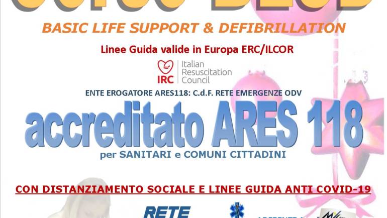 SABATO 19 DICEMBRE 2020 ore 9,00 – 14,00 a ROMA, CORSO BLS-D (BASIC LIFE SUPPORT & DEFIBRILLATION) con nuove Linee Guida anti COVID-19