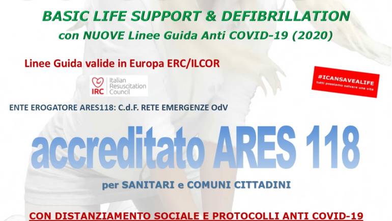 SABATO 23 GENNAIO 2021 ore 9,00 – 14,00 a ROMA, CORSO BLS-D (BASIC LIFE SUPPORT & DEFIBRILLATION) con nuove Linee Guida anti COVID-19